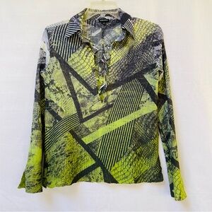 Komarov Green Crinkle Blouse Womens Small Lightweight Wedding Party Geometric